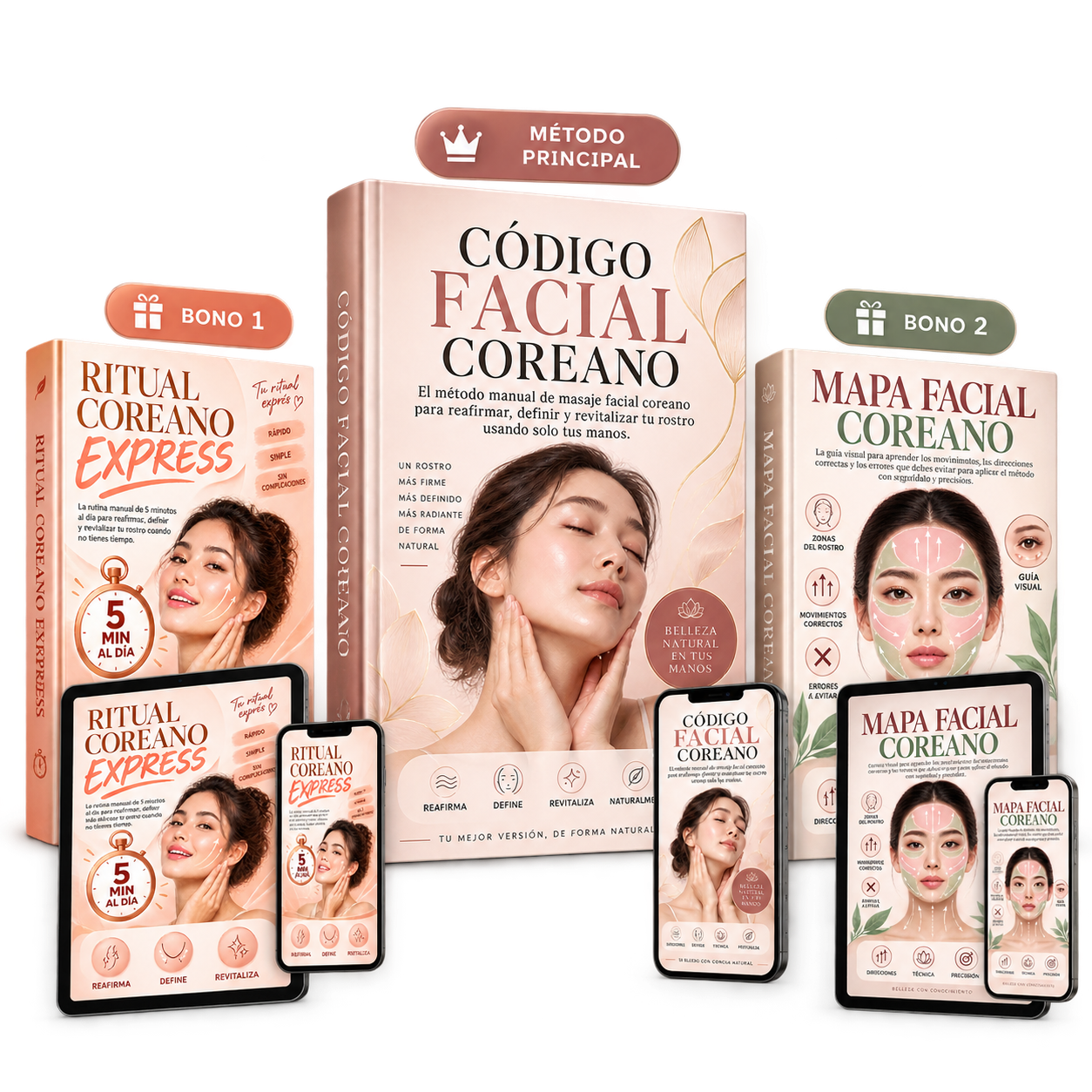Pack Código Facial Coreano: método principal, Ritual Coreano Express y Mapa Facial Coreano