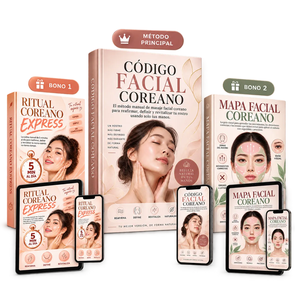 Pack Código Facial Coreano: método principal, Ritual Coreano Express y Mapa Facial Coreano