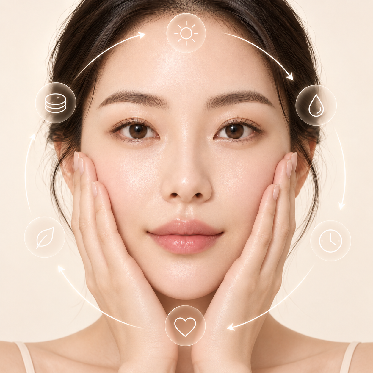 Mujer disfrutando de su ritual facial diario frente al espejo