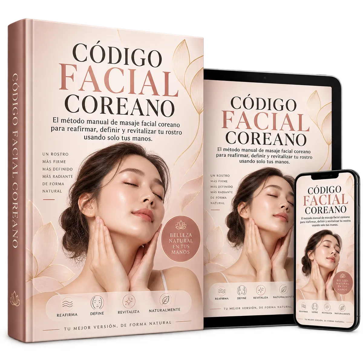 Código Facial Coreano en libro, tableta y móvil